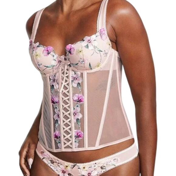 Victoria’s Secret Floral Embroidered Corset Bustier XL Coquette Festival Bridal - Picture 13 of 14